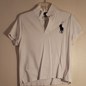 Ralph Lauren White Polo Top with Navy Logo